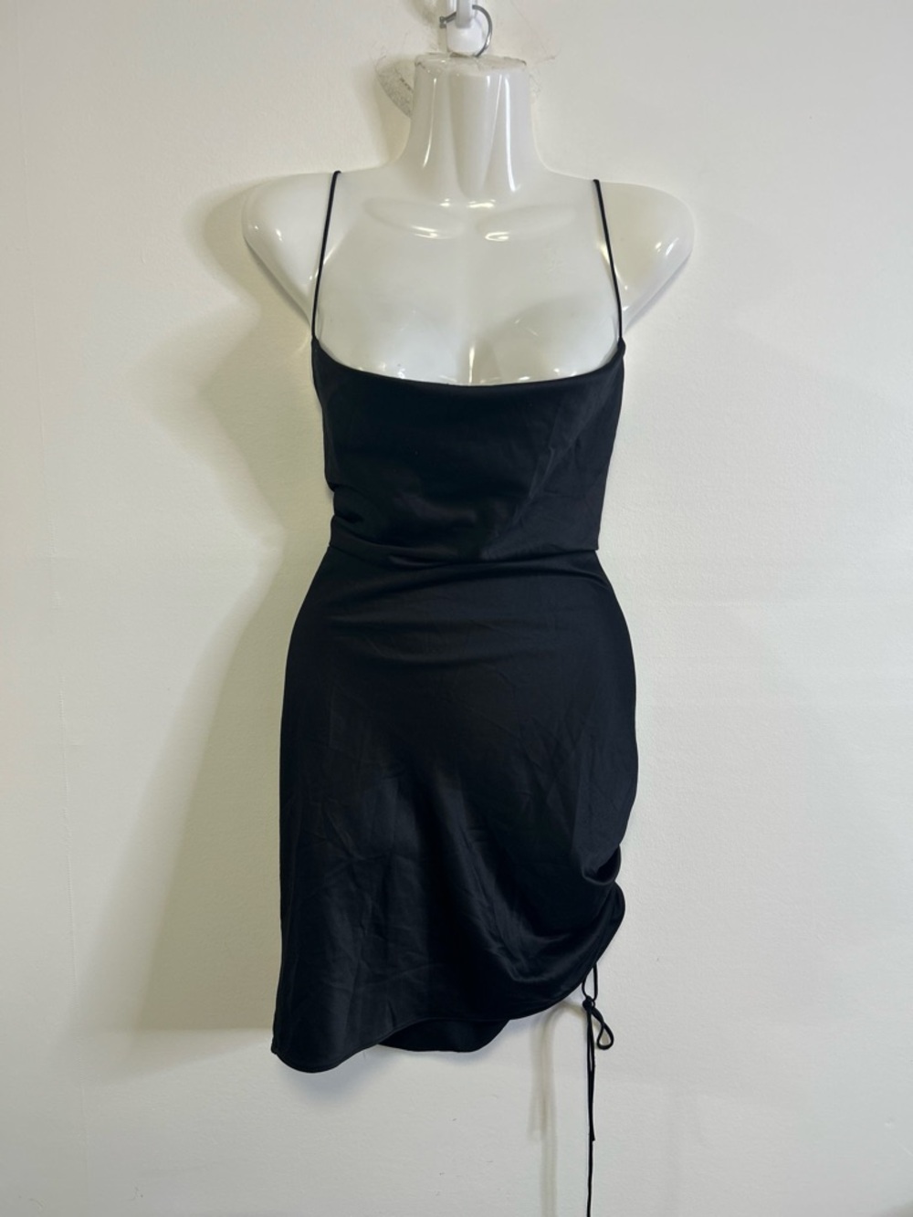Topshop Black Ruched Satin Cowl Slip Mini Dress - Picture 5 of 11